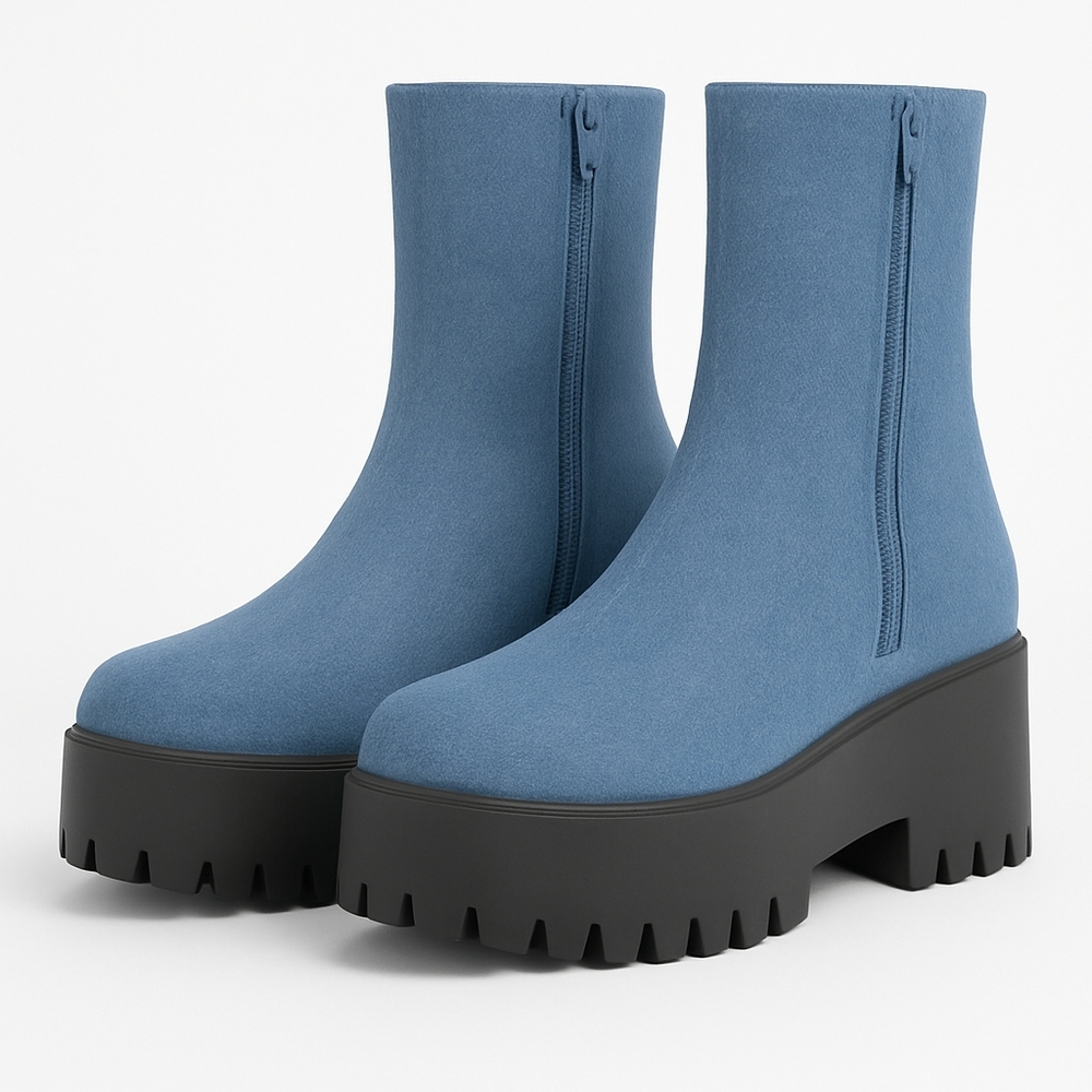 Blue Platform Ankle Boots
